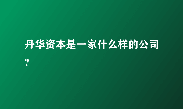 丹华资本是一家什么样的公司?