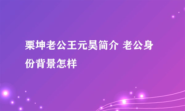 栗坤老公王元昊简介 老公身份背景怎样