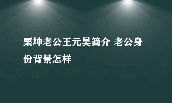 栗坤老公王元昊简介 老公身份背景怎样