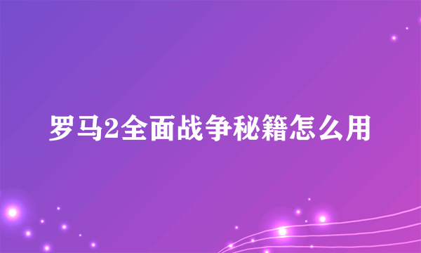 罗马2全面战争秘籍怎么用